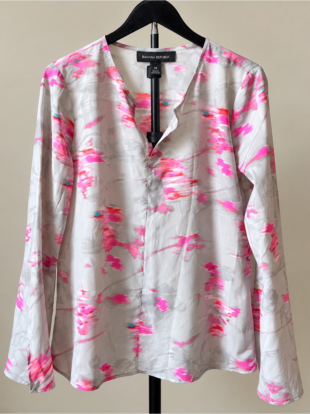 Banana Republic White Blouse with Pink Brushstroke Print